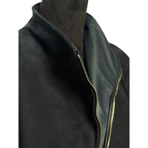 Vintage Italian Suede Jacket Women’s 49 Navy Blue ADAM Made in Italy, Retro Moto - Picture 3 of 14